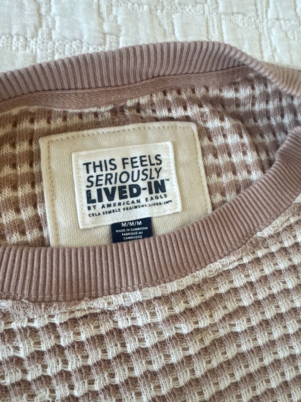 Waffle Knit Crewneck Sweater in Taupe Beige - Picture 4 of 4